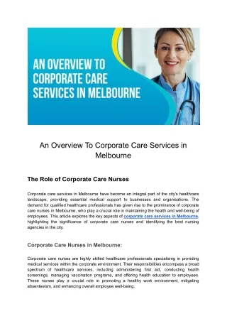 Navigating Corporate Care Services in Melbourne