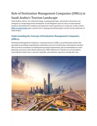 Role of Destination Management Companies (DMCs) in Saudi Arabia's Tourism Landscape