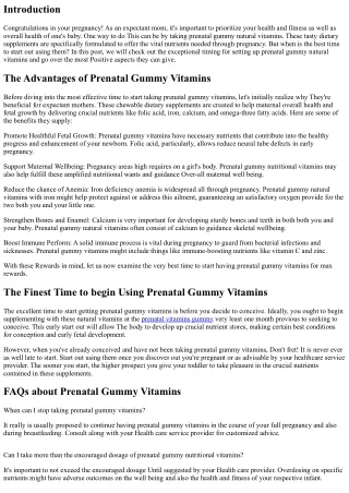 The very best Time to begin Having Prenatal Gummy Vitamins for max Positive aspe