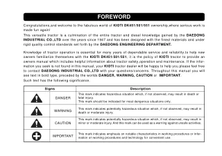 Kioti Daedong DK501 Tractor Operator manual