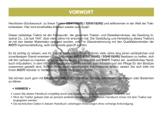 Kioti Daedong DS4510HS Tractor Operator manual (German)