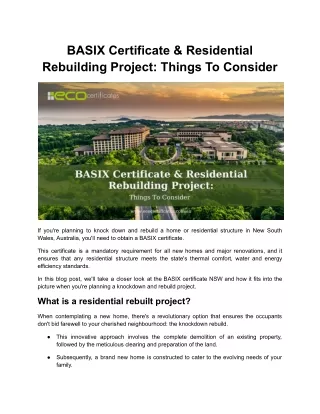 BASIX Certificate & Residential Rebuiling Project_ Things To Consider