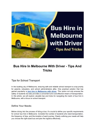 Bus Hire In Melbourne With Driver - Essential Tips And Tricks