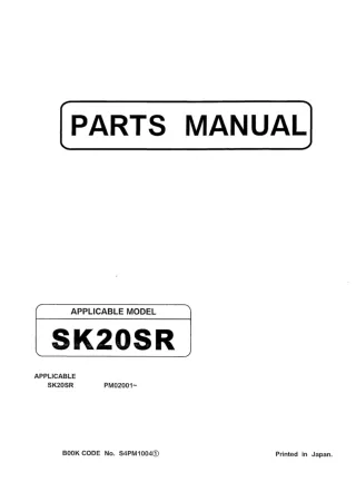 Kobelco SK20SR Mini Excavator Parts Catalogue Manual (SN PM02001 and up)