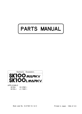 Kobelco SK100 MARKV Crawler Excavator Parts Catalogue Manual SN YW-07901 and up