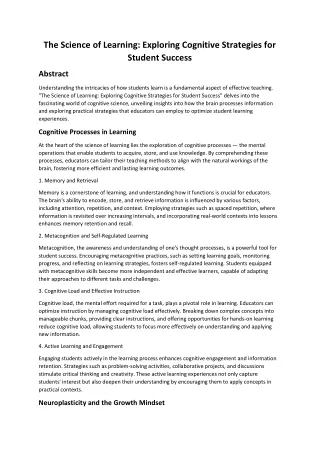 The Science of Learning: Exploring Cognitive Strategies for Student Success