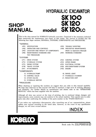 Kobelco SK120 Crawler Excavator Service Repair Manual (YW-03371 ～, LP-06191 ～, YP-01601 ～)