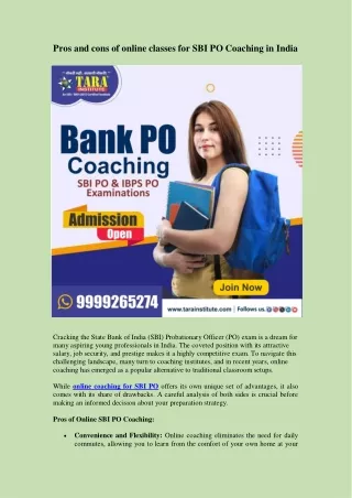 Pros and cons of online classes for SBI PO Coaching in India