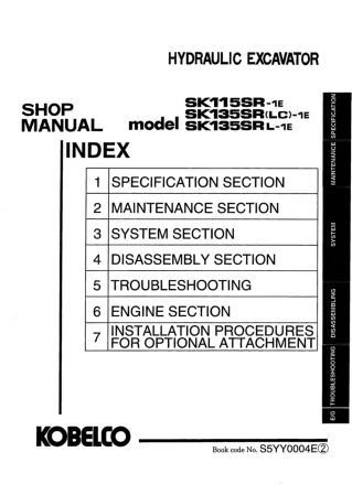 Kobelco SK135SR-1E Crawler Excavator Service Repair Manual YY03-04464 ～