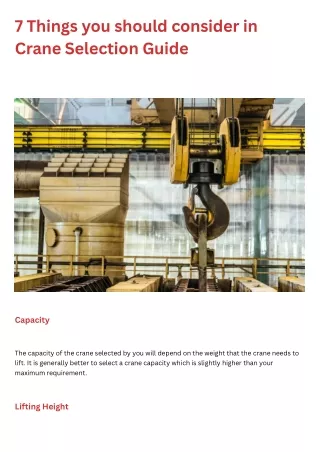 7 Things you should consider in Crane Selection Guide