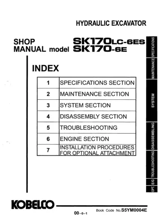 Kobelco SK170-6E Crawler Excavator Service Repair Manual (YM05-00651 ～)