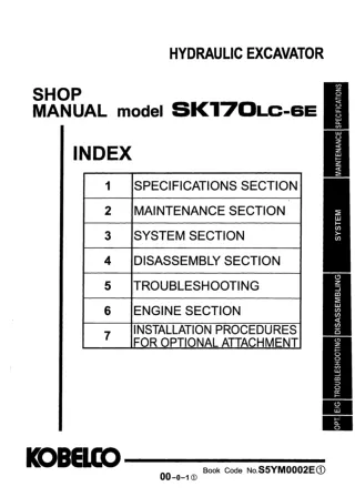 Kobelco SK170LC-6E Crawler Excavator Service Repair Manual (YM03-00501 ～)