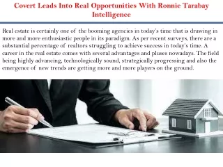 Covert Leads Into Real Opportunities With Ronnie Tarabay Intelligence