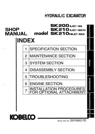 Kobelco SK200LC-6E Crawler Excavator Service Repair Manual (YN10-38001 ～, YQ10-05501 ～)