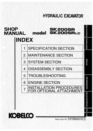 Kobelco SK200SR Crawler Excavator Service Repair Manual (YB01-01001 ～, LA01-01001 ～)