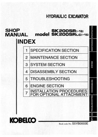 Kobelco SK200SR-1S Crawler Excavator Service Repair Manual (YB04-02301 ～, LA04-01501 ～)