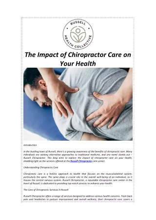 The Impact of Chiropractor Care on Your Health