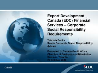 Export Development Canada (EDC) Financial Services – Corporate Social Responsibility Requirements