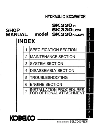 Kobelco SK330 VI, SK330LC VI, SK330NLC VI Crawler Excavator Service Repair Manual (LC06-05501 ～)