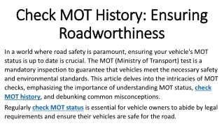 Check MOT History Ensuring Roadworthiness
