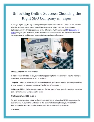 Unlocking Online Success Choosing the Right SEO Company in Jaipur