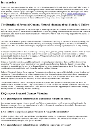 The benefits of Prenatal Gummy Nutritional vitamins over Regular Tablets