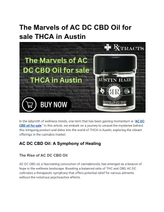 The Marvels of AC DC CBD Oil and THCA in Austin