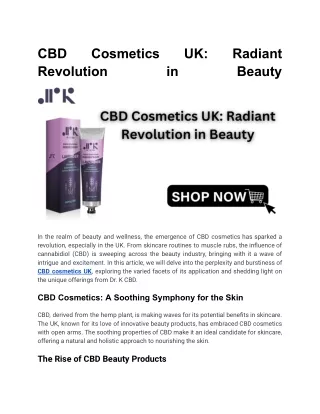 CBD Cosmetics UK- Radiant Revolution in Beauty