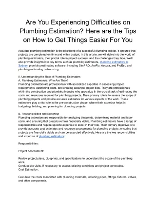 Are You Experiencing Difficulties on Plumbing Estimation
