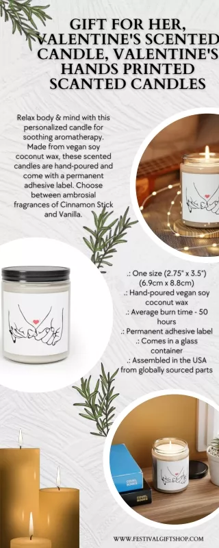 Gift for Her, Valentine's Scented Candle, Valentine's Hands Printed Scanted Candles