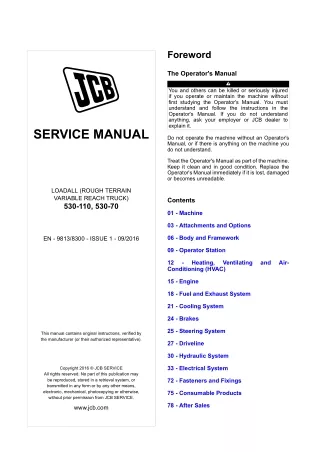 JCB 530-110 Telescopic Handler Service Repair Manual (From 1917406 To 1918306) 1