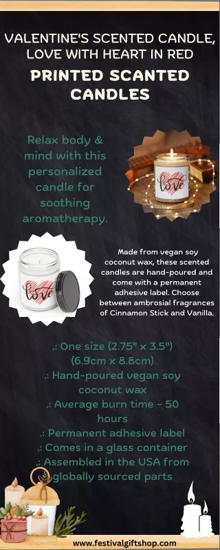 Gift for Her, Valentine's Scented Candle, Love with Heart in Red Printed Scanted Candles