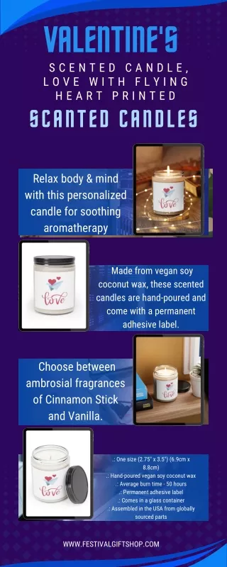Valentine's Scented Candle, Love with Flying Heart Printed Scanted Candles