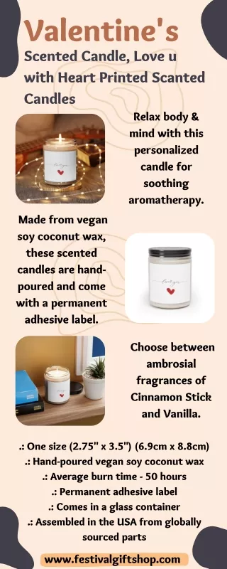 Valentine's Scented Candle, Love u with Heart Printed Scanted Candles