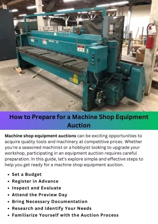 How to Prepare for a Machine Shop Equipment Auction?