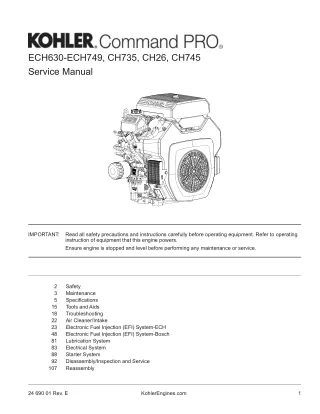 Kohler Command PRO CH26 Service Repair Manual