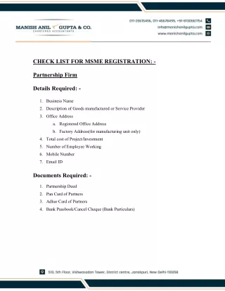 Documents for MSME registration (Partnership Firm)