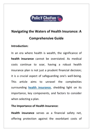 Navigating the Waters of Health Insurance: A Comprehensive Guide