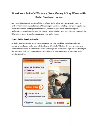 Boost Your Boiler Efficiency Save Money & Stay Warm with Boiler Services London