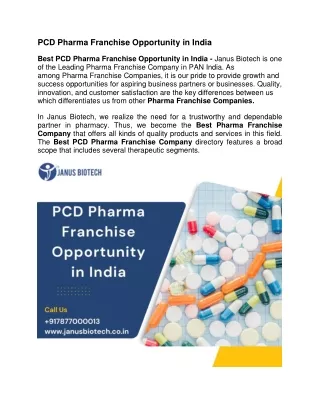 PCD Pharma Franchise Opportunity