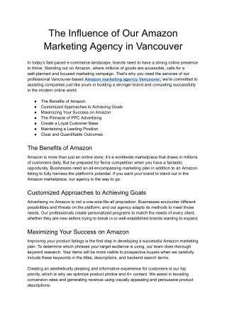 The Influence of Our Amazon Marketing Agency in Vancouver - Google Docs