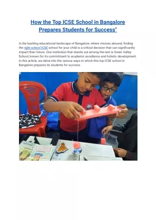 How the Top ICSE School in Bangalore Prepares Students for Success"