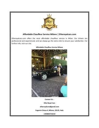 Affordable Chauffeur Service Milano | Eliteroyalcars.com