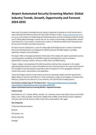 Airport Automated Security Screening Market Size, Potential Scope 2024-2033