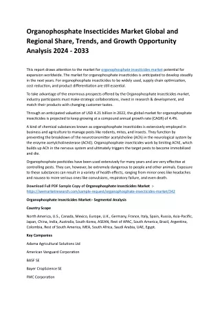 Organophosphate Insecticides Market Share, Size, Analysis, Growth, 2024-2033