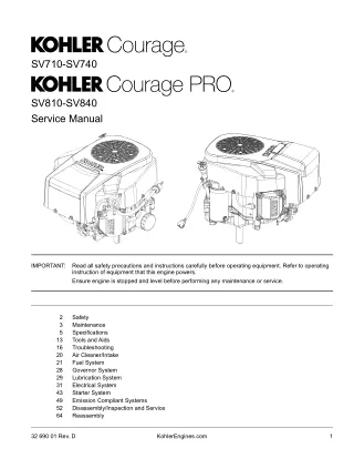 Kohler Courage SV710 Service Repair Manual