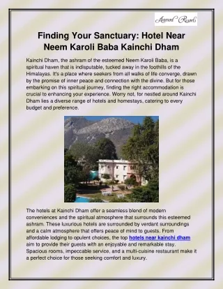 Hotels near kainchi dham