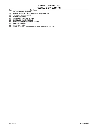 Komatsu PC200LC-3 Crawler Excavator Parts Catalogue Manual - SN 20001 AND UP