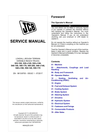 JCB 550-140 Telescopic Handler Service Repair Manual From 2902000