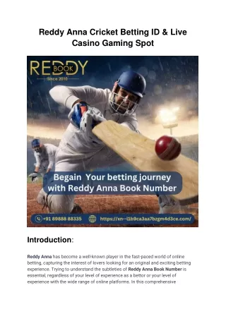 Reddy Anna Cricket Betting ID & Live Casino Gaming Spot